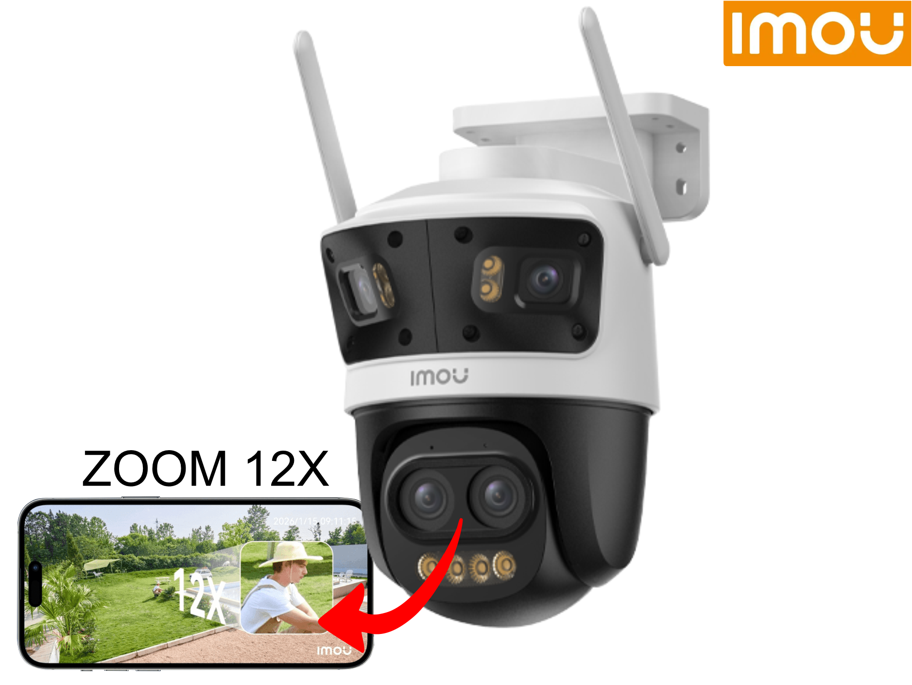 CAMARA IMOU EXT CRUISER PANO Z 13MP ZOOM 12X ,LENTE 160° + 90°, AUDIO 2 VIAS , WIFI 2.4/ 5G , 360° , A COLOR