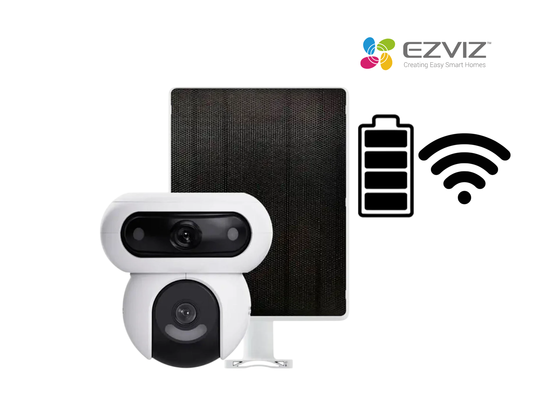 KIT CAMARA EZVIZ EXT HB90 DUAL 4MP 2K+, AUDIO 2 VIAS , WIFI 2.4/5GHZ, 360° A COLOR, CON SIRENA INTEGRADA,IP67 CON PANEL SOLAR