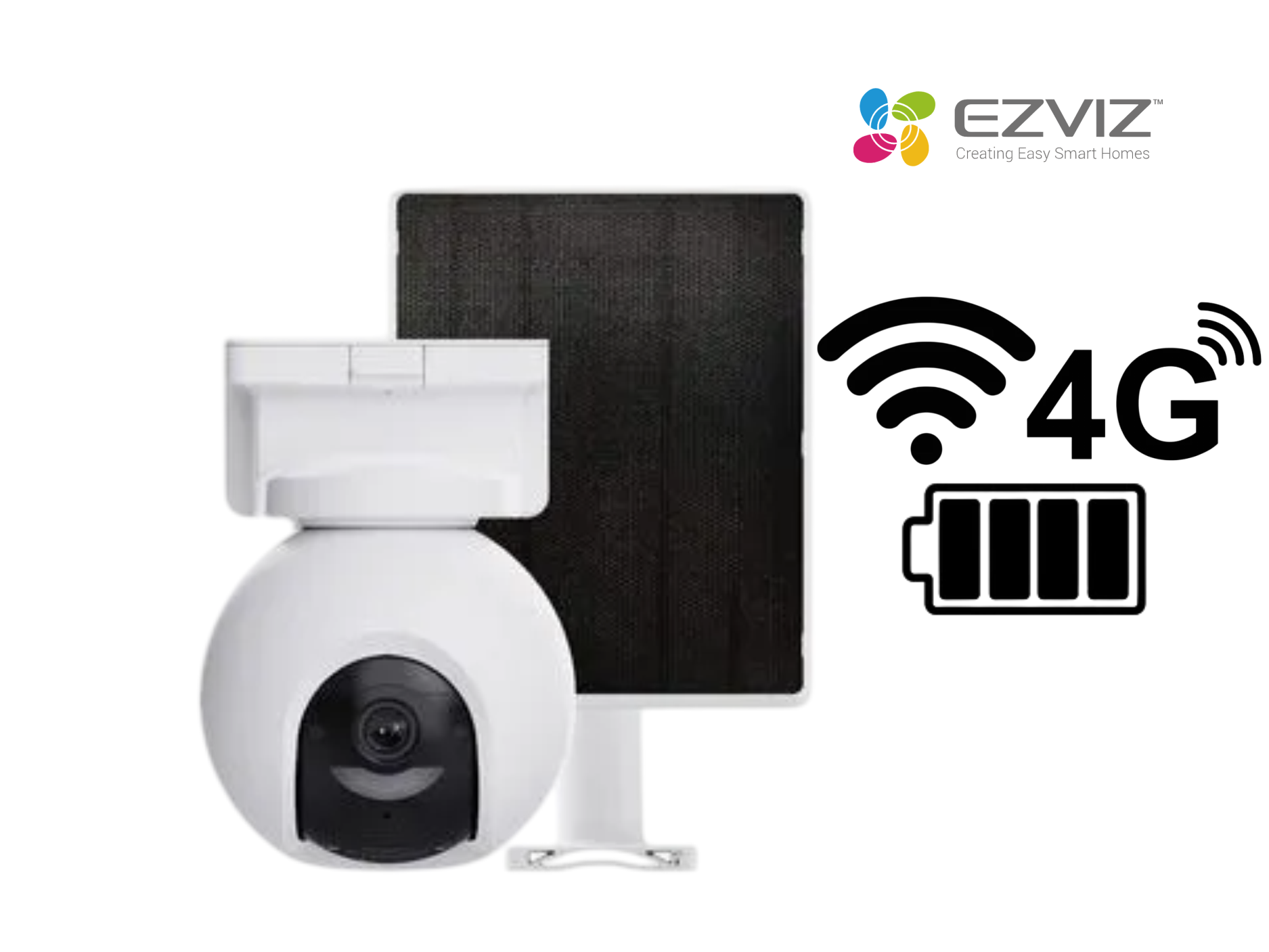 CAMARA EZVIZ EXT EB8 PRO 8MP 4K, AUDIO 2 VIAS , WIFI 2.4/5GHZ Y CHIP 4G, 360° A COLOR, CON SIRENA INTEGRADA,IP67 CON PANEL SOLAR