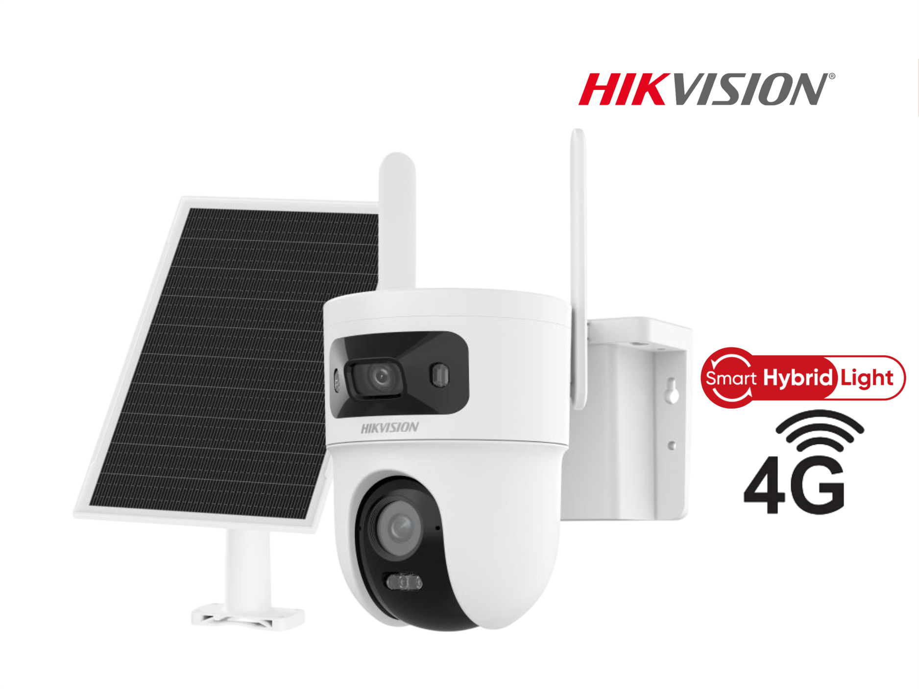 KIT CAMARA HIKVISION EXT SP8-D DOBLE LENTE, AUDIO BIDIRECCIONAL , CHIP 4G, GIRATORIA 360°,SMART HYBRID LIGHT, CON SIRENA INTEGRADA,IP67 CON PANEL SOLAR