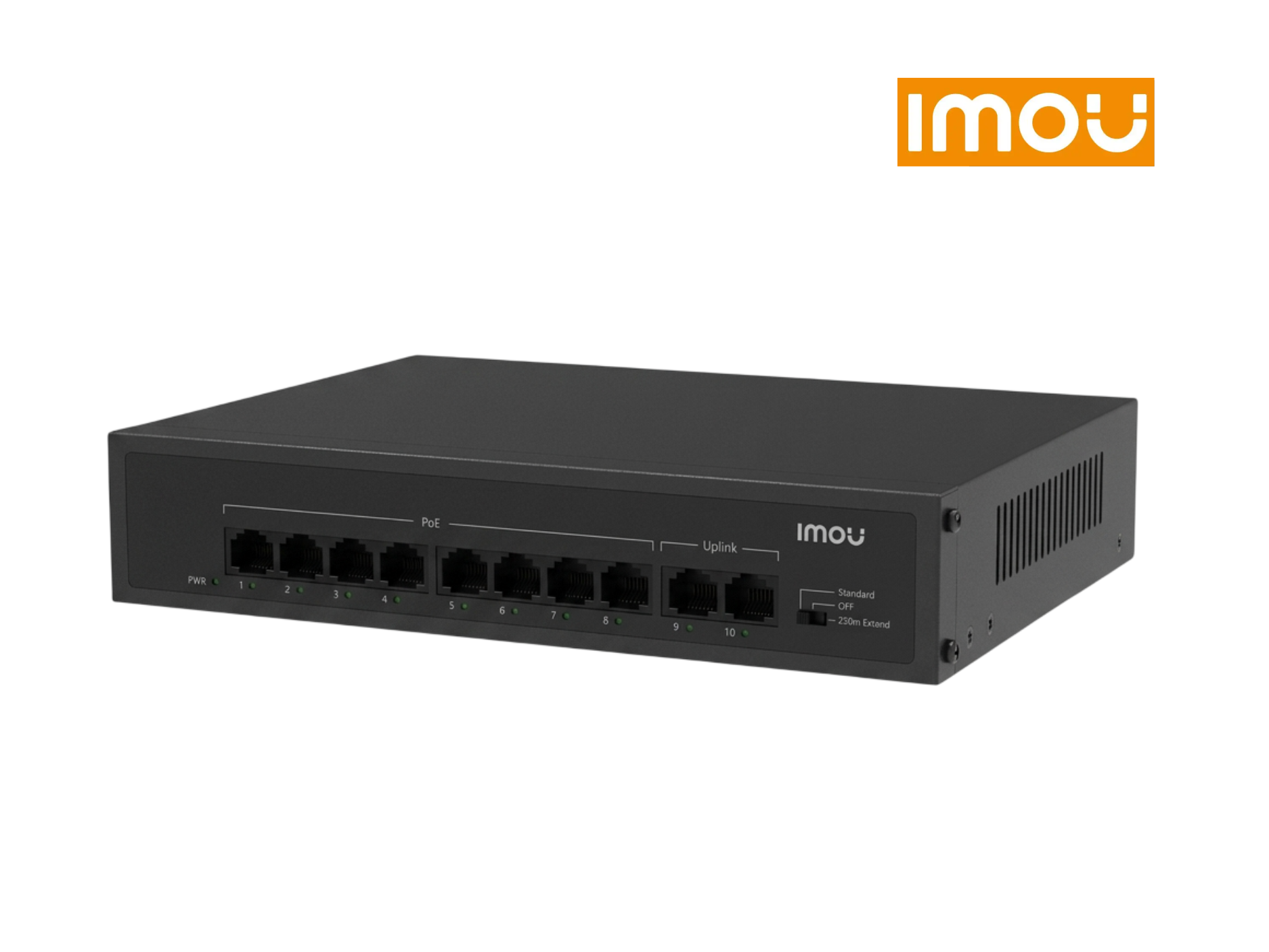 SWITCH POE IMOU SF110P 10 PUERTOS 10/100 MBPS ,65W ,8 PORT POE +2 PORT UPLINK, CON ALCANCE HASTA 250MTS