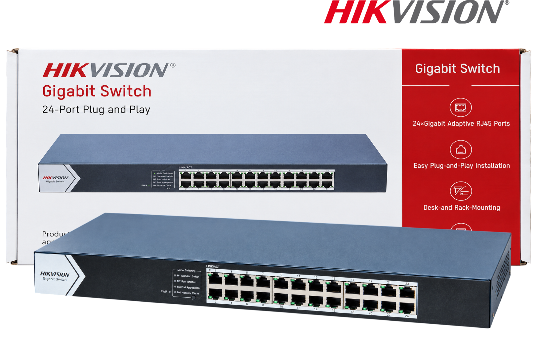 SWITCH HIKVISION 24 PUERTOS GIGABIT 10/100/1000MBPS,CARCASA DE METAL DS-3E0524-E(C)