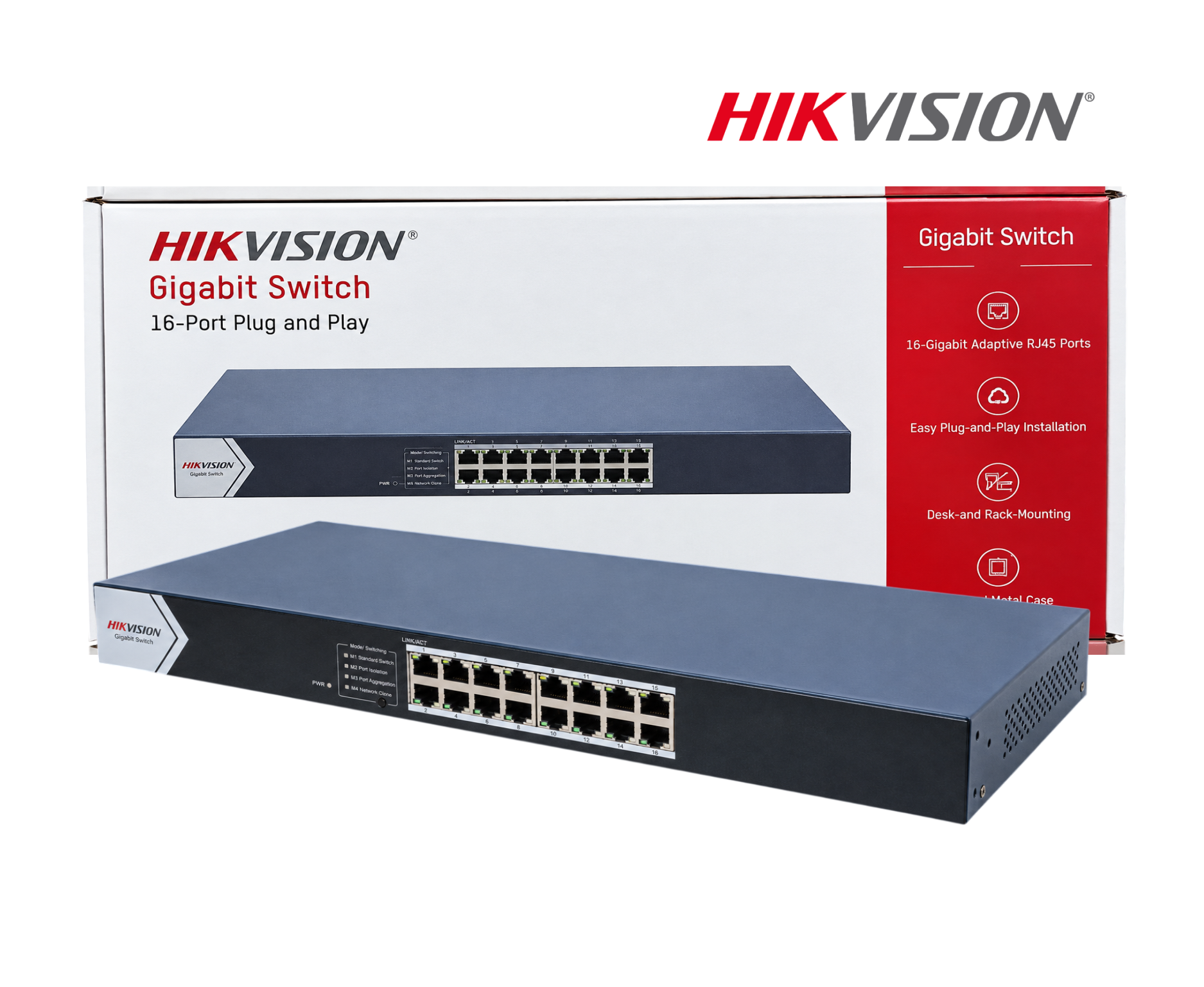 SWITCH HIKVISION 16 PUERTOS GIGABIT 10/100/1000MBPS,CARCASA DE METAL DS-3E0516-E(C)