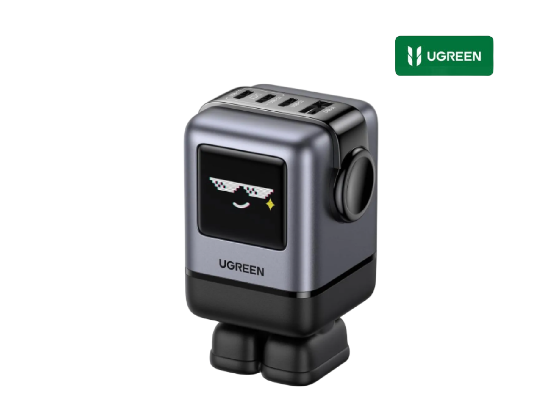CARGADOR UGREEN  USB-C 100W, GAN UNO RG ROBOT  PARA IPHONE, MACBOOK AIR, IPAD, GALAXY CON PANTALLA LED ANIMADA