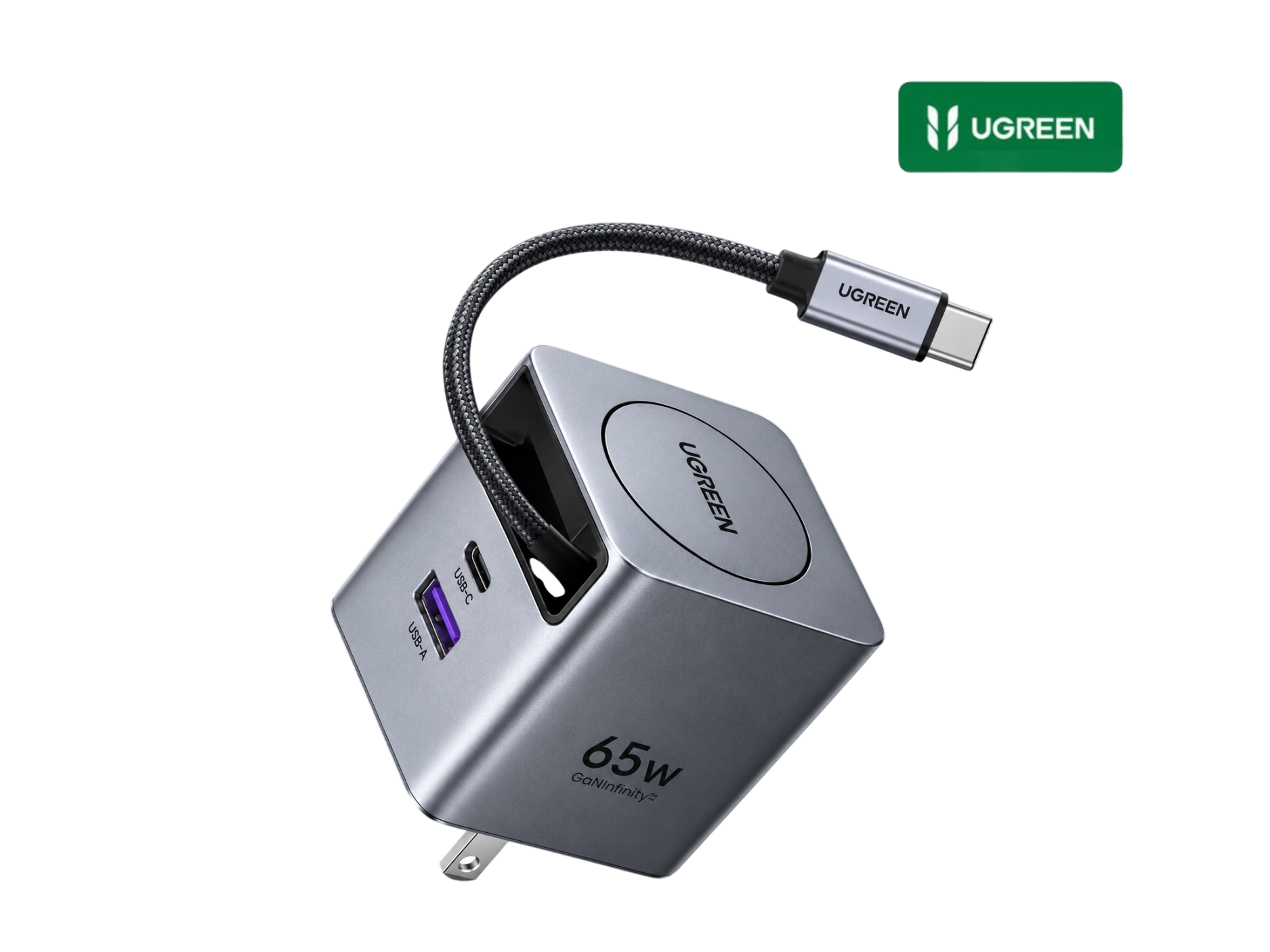 CARGADOR UGREEN NEXODE PRO 65W, GAN RETRACTIL USB-C QUICK CHARGE PD 3.0 IPHONE 17, MACBOOK,GALAXY