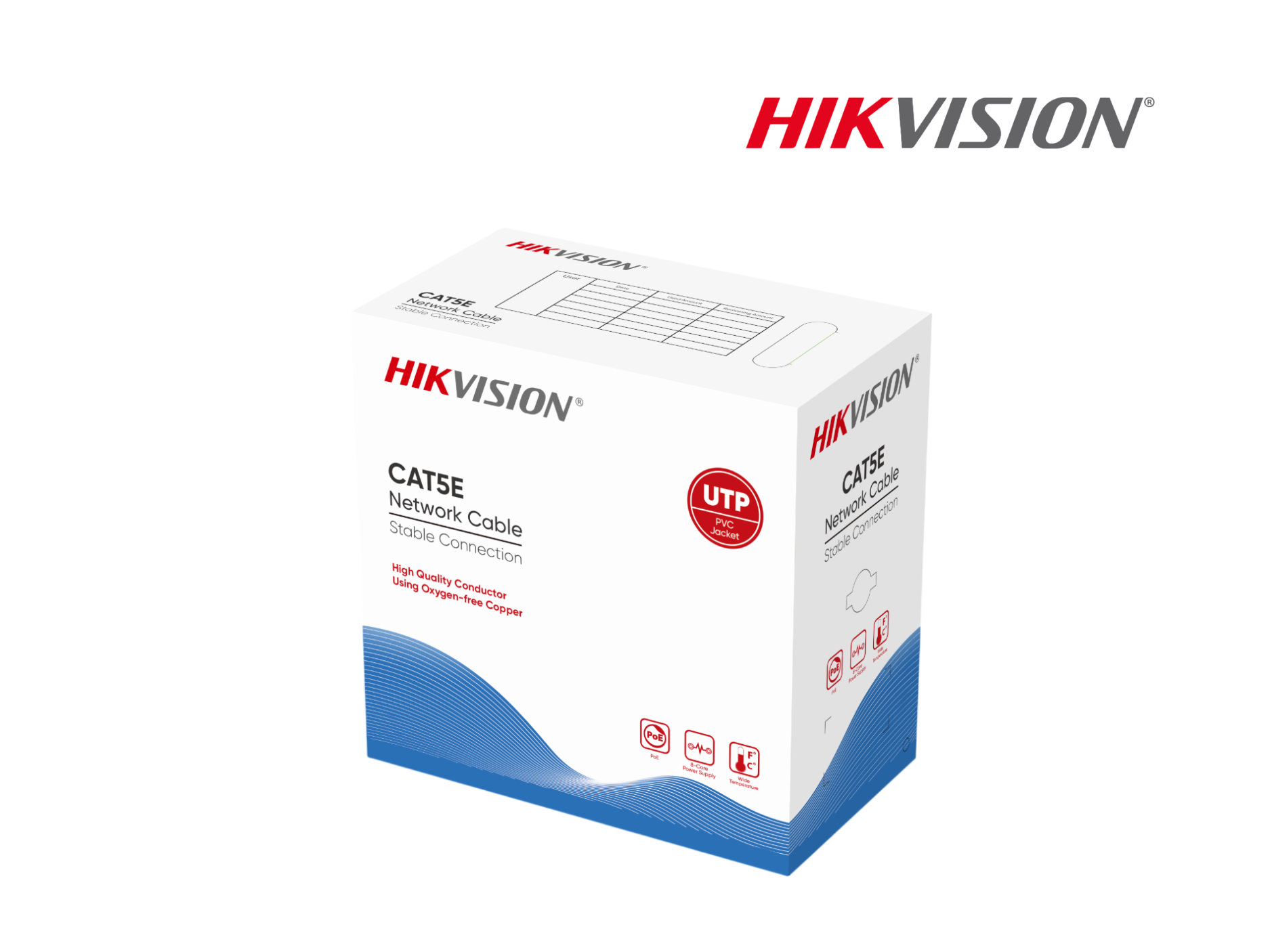 CAJA DE CABLE UTP HIKVISION CAT 5E INT COBRE PURO 305MTS,GRIS
