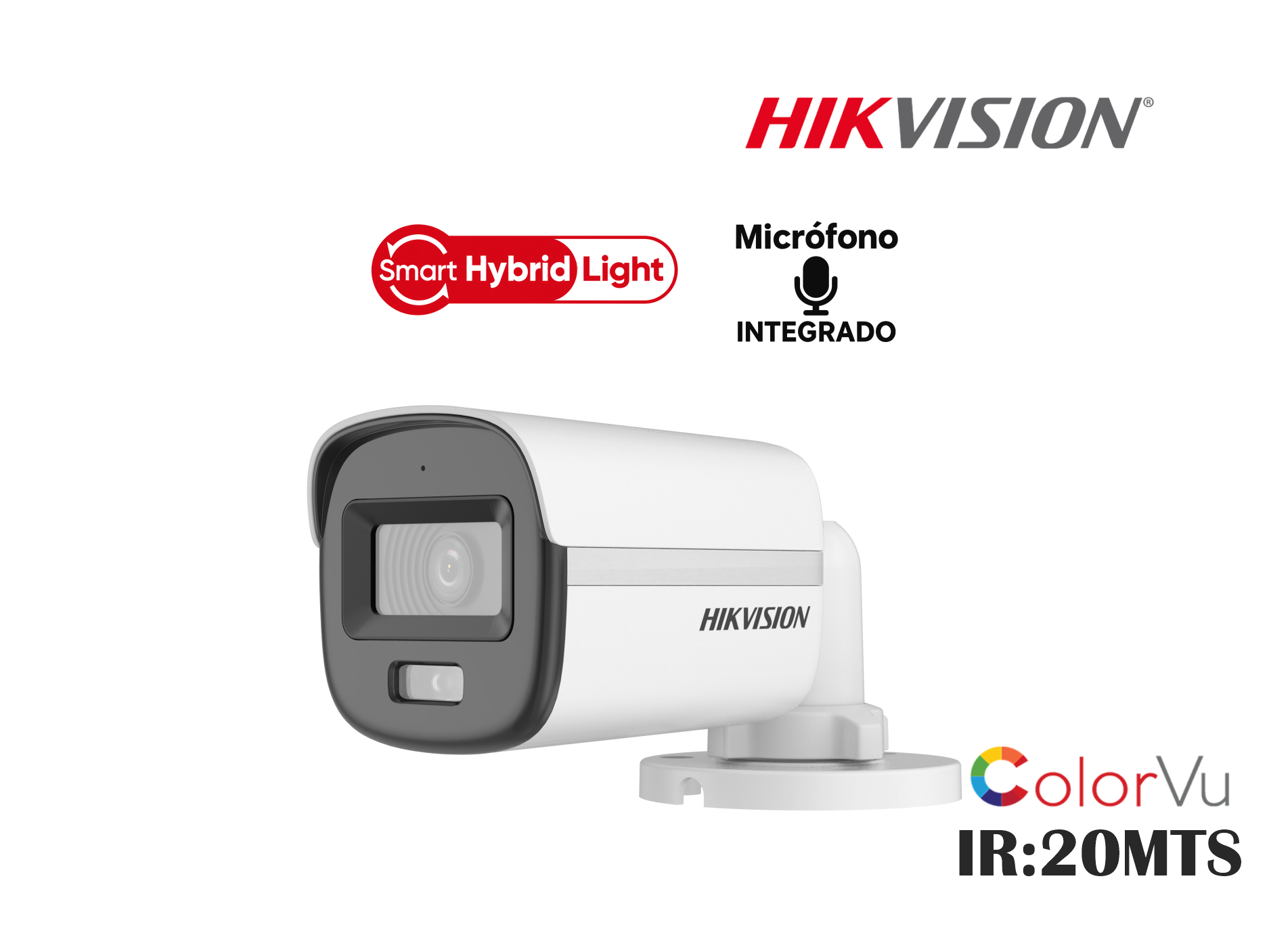 CAMARA HIKVSION ANALOGA TUBO FIJA 2MP,SMART HYBRID LIGHT,COLORVU,C/AUDIO,2.8MM,HASTA 20MTS