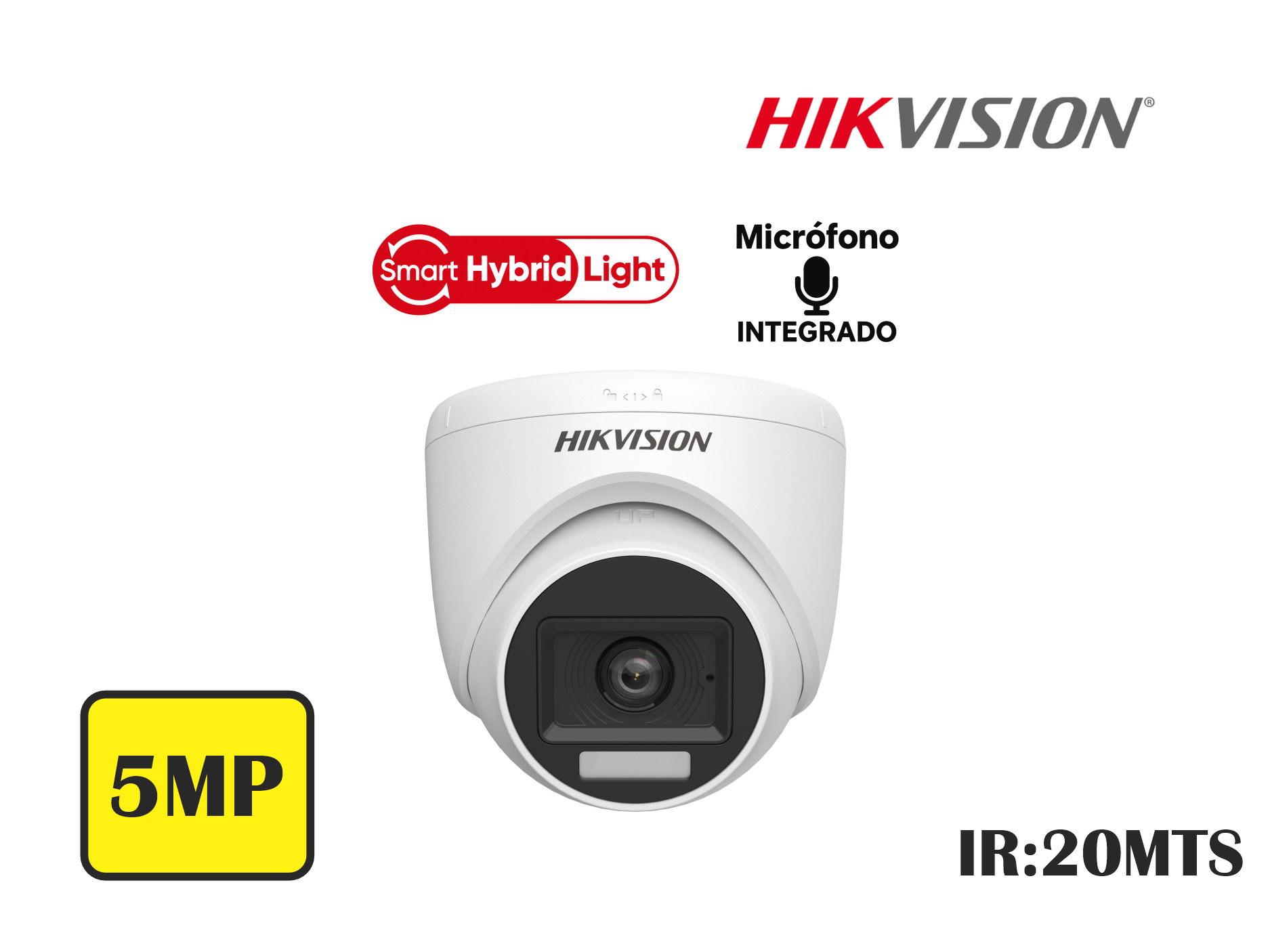 CAMARA HIKVSION ANALOGA DOMO 5MP 3K FIJA,SMART HYBRID LIGHT,C/AUDIO,2.8MM,HASTA 20MTS
