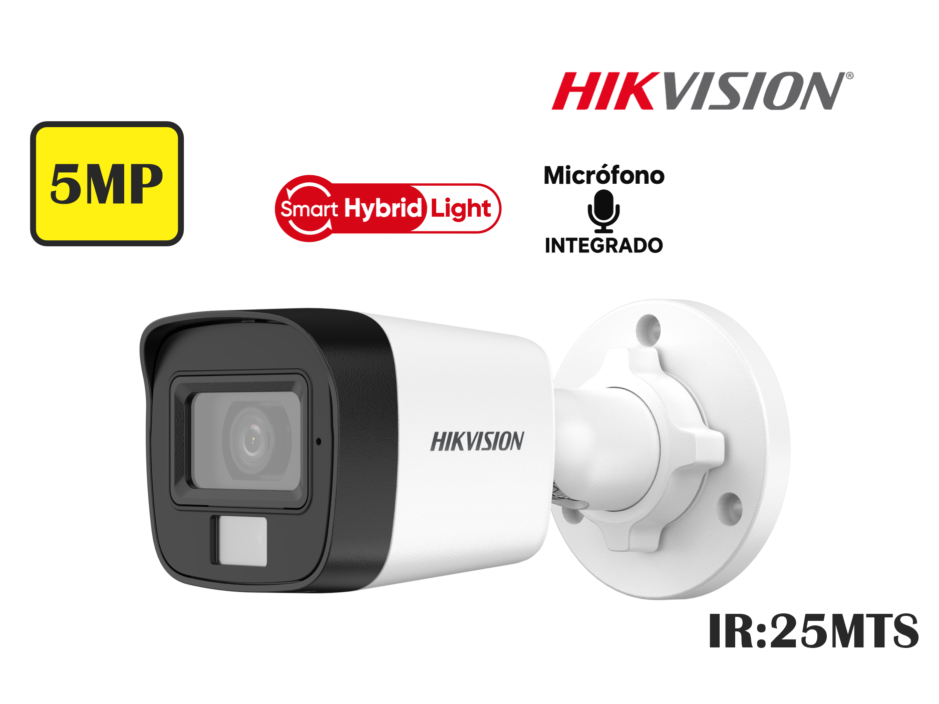 CAMARA HIKVISION ANALOGA TUBO FIJA 5MP 3K,SMART HYBRID LIGHT,C/AUDIO,2.8MM,HASTA 25MTS