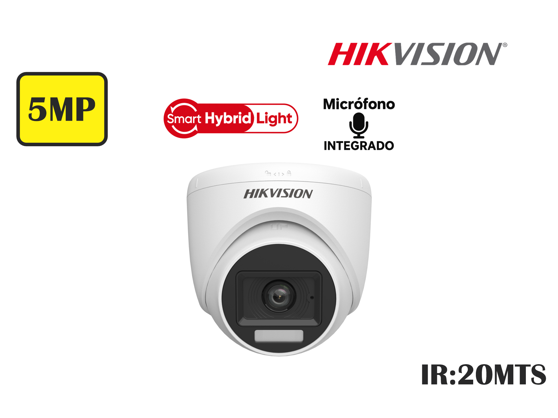CAMARA HIKVSION ANALOGA DOMO 5MP 3K FIJA,SMART HYBRID LIGHT,C/AUDIO,2.8MM,HASTA 20MTS