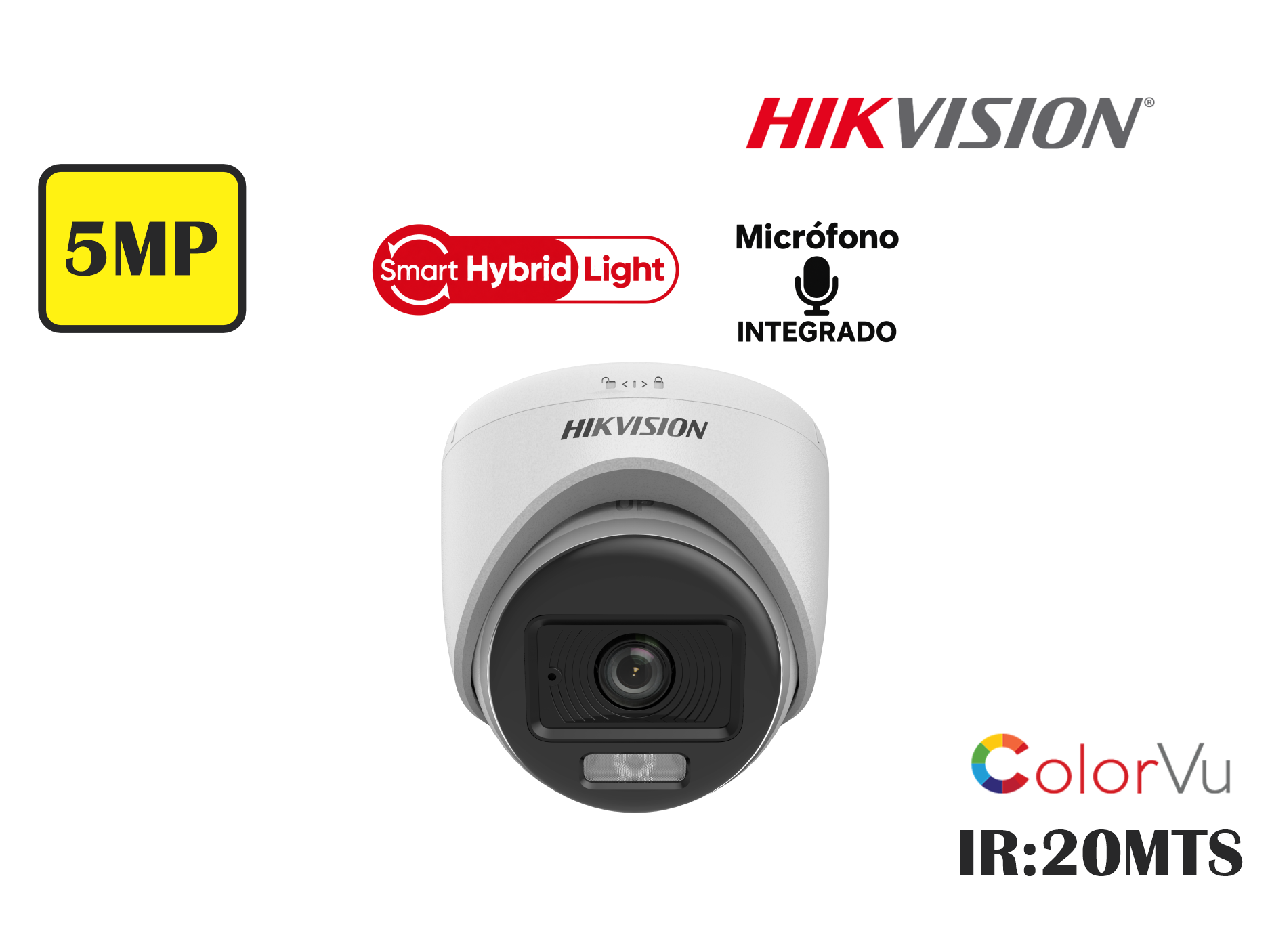 CAMARA HIKVSION ANALOGA DOMO FIJA 5MP 3K,SMART HYBRID LIGHT,COLORVU,C/AUDIO,2.8MM,HASTA 20MTS