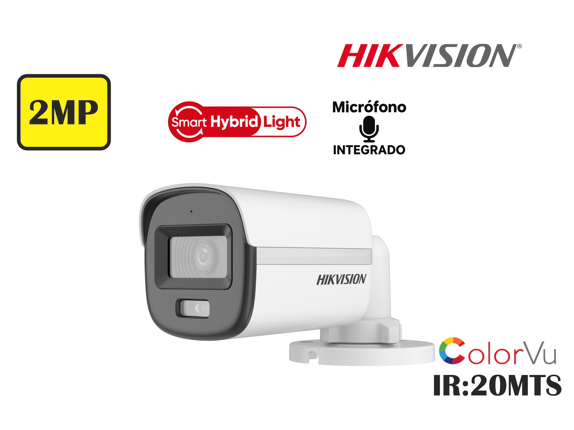 CAMARA HIKVSION ANALOGA TUBO FIJA 2MP,SMART HYBRID LIGHT,COLORVU,C/AUDIO,2.8MM,HASTA 20MTS
