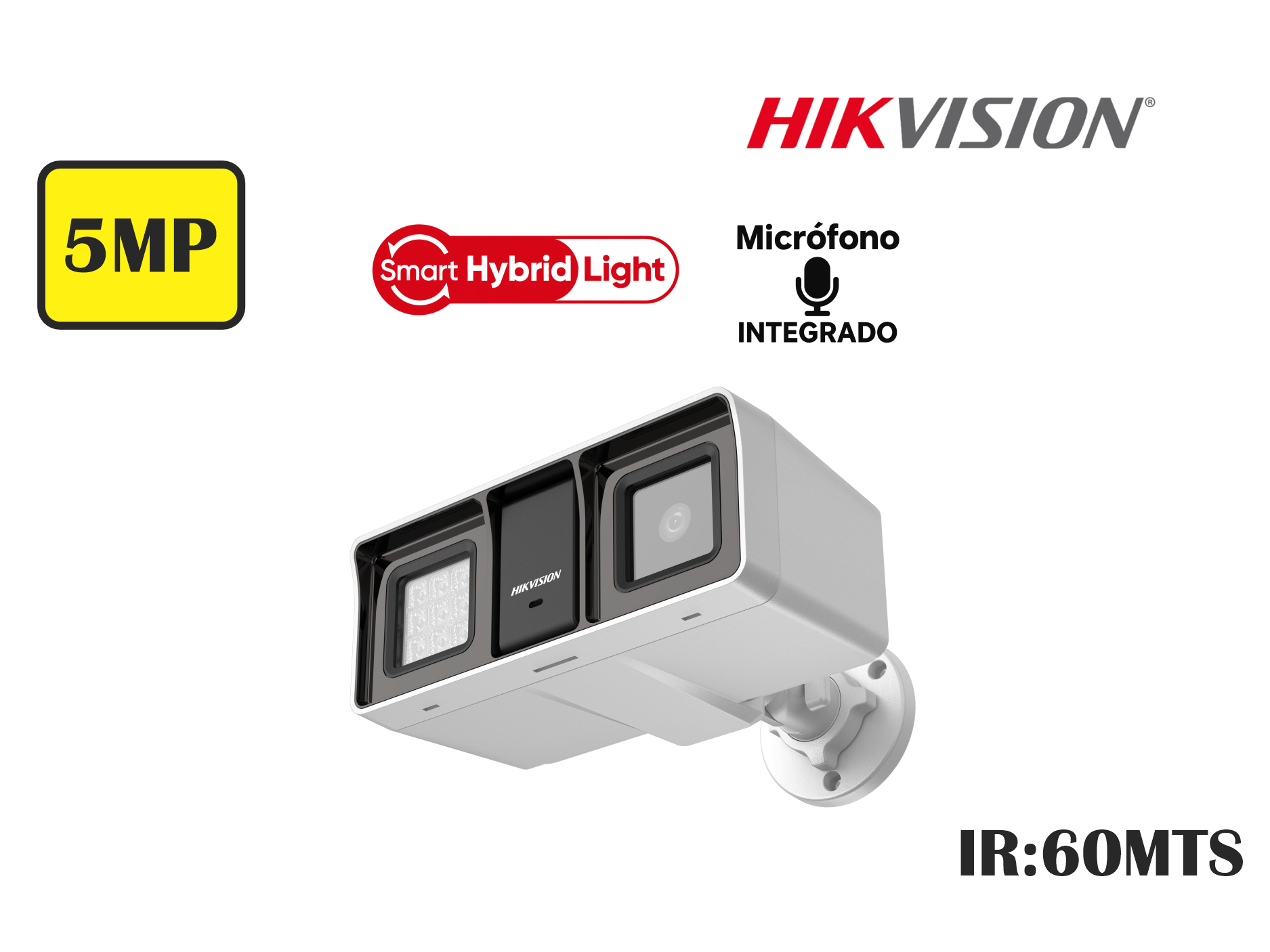 CAMARA HIKVSION ANALOGA TUBO 5MP 3K,  FIJA ,SMART HYBRID LIGHT,C/AUDIO,2.8MM,HASTA 60MTS