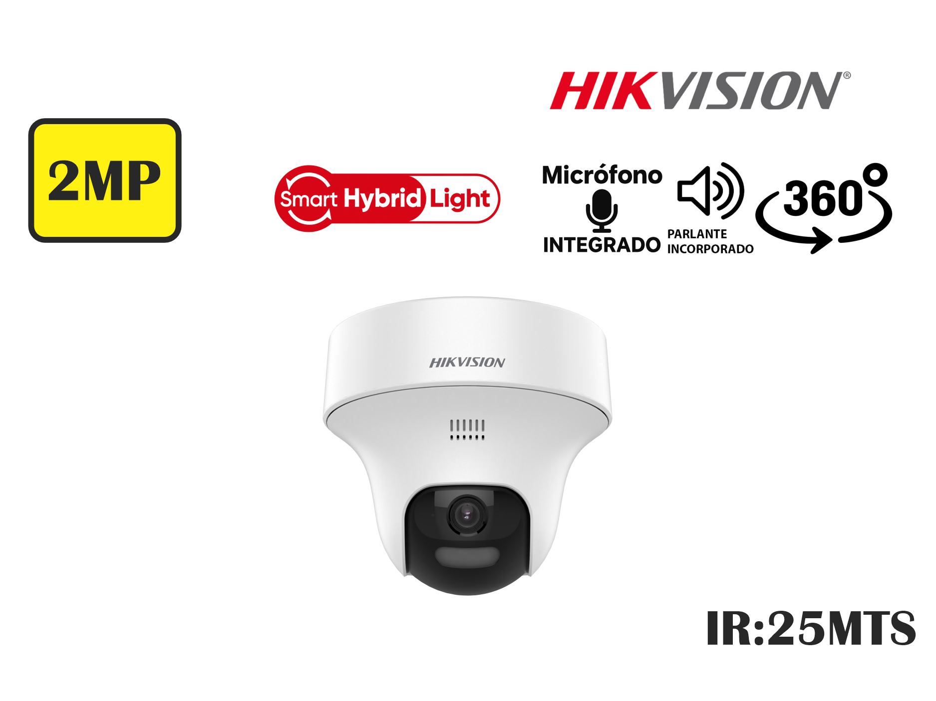 CAMARA HIKVSION ANALOGA DOMO 2MP PT 360°,SMART HYBRID LIGHT,C/AUDIO 2 VIAS,2.8MM,HASTA 25MTS