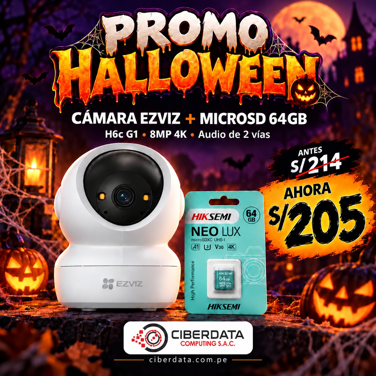 🎃PROMO HALLOWEEN🎃KIT EZVIZ H6C G1 8MP 4K + MEM 64GB