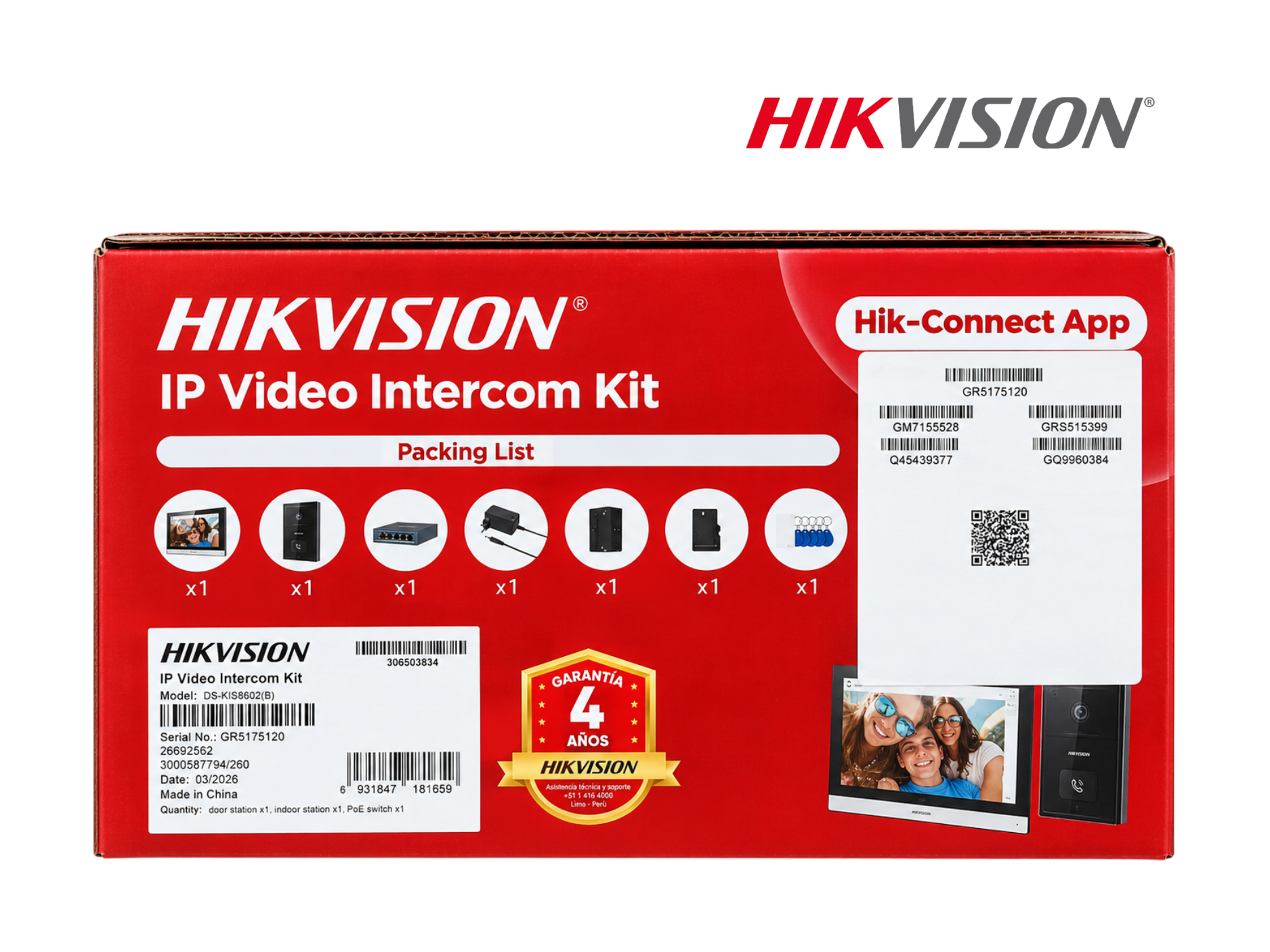 KIT VIDEOPORTERO IP HIKVISION DS-KIS8602(B) RESOLUCION 1080P ,SWITCH POE HIKVISION DE 5 PUERTOS ,APERTURA DE PUERTA ,1 PORTERO, 1 MONITOR PANTALLA TACTIL DE 7", 1 BASE PARA EMPOTRAR PORTERO Y 1 FUENTE DE ALIMENTACION, 1 TARJETA MICRO SD 16GB