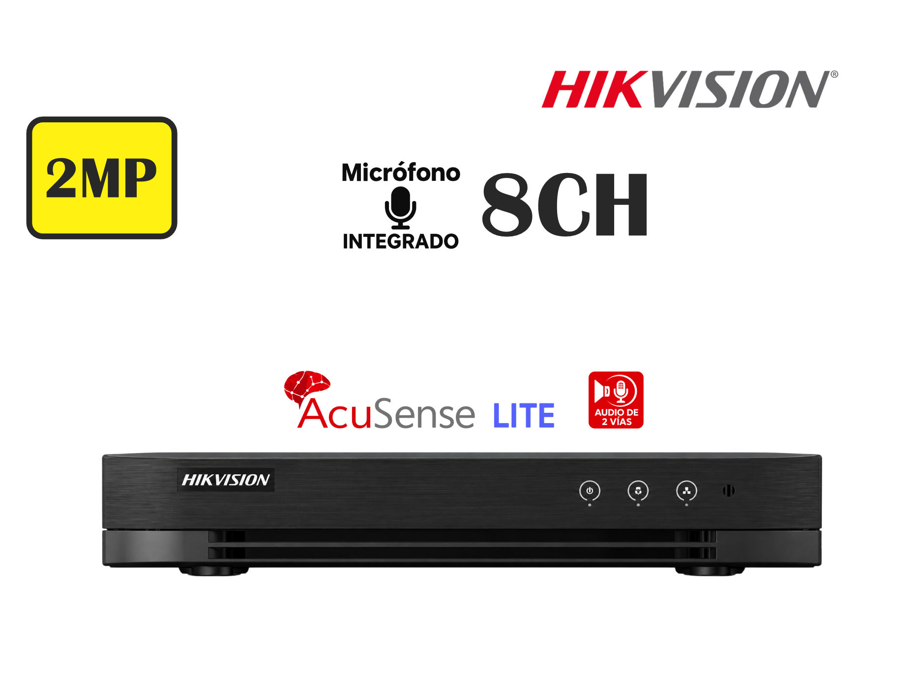 DVR HIKVISION 8CH HASTA 2MP, CON AUDIO , 1HDD, ,ACUSENSE LITE,SOPORTA TECNOLOGIA DE AUDIO BIDIRECCIONAL
