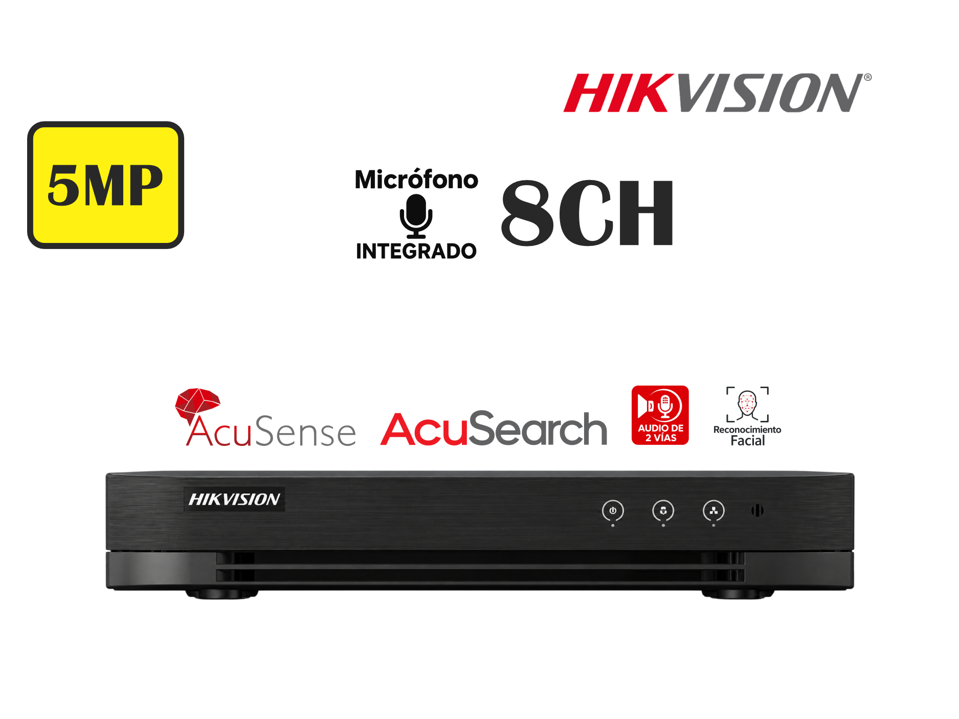 DVR HIKVISION 8CH HASTA 5MP 3K, CON AUDIO , 1HDD,ACUSENSE,RECONOCIMIENTO FACIAL ,TECNOLOGIA ACUSEARCH,TECNOLOGIA CON CANALES DE AUDIO BIDIRECCIONAL