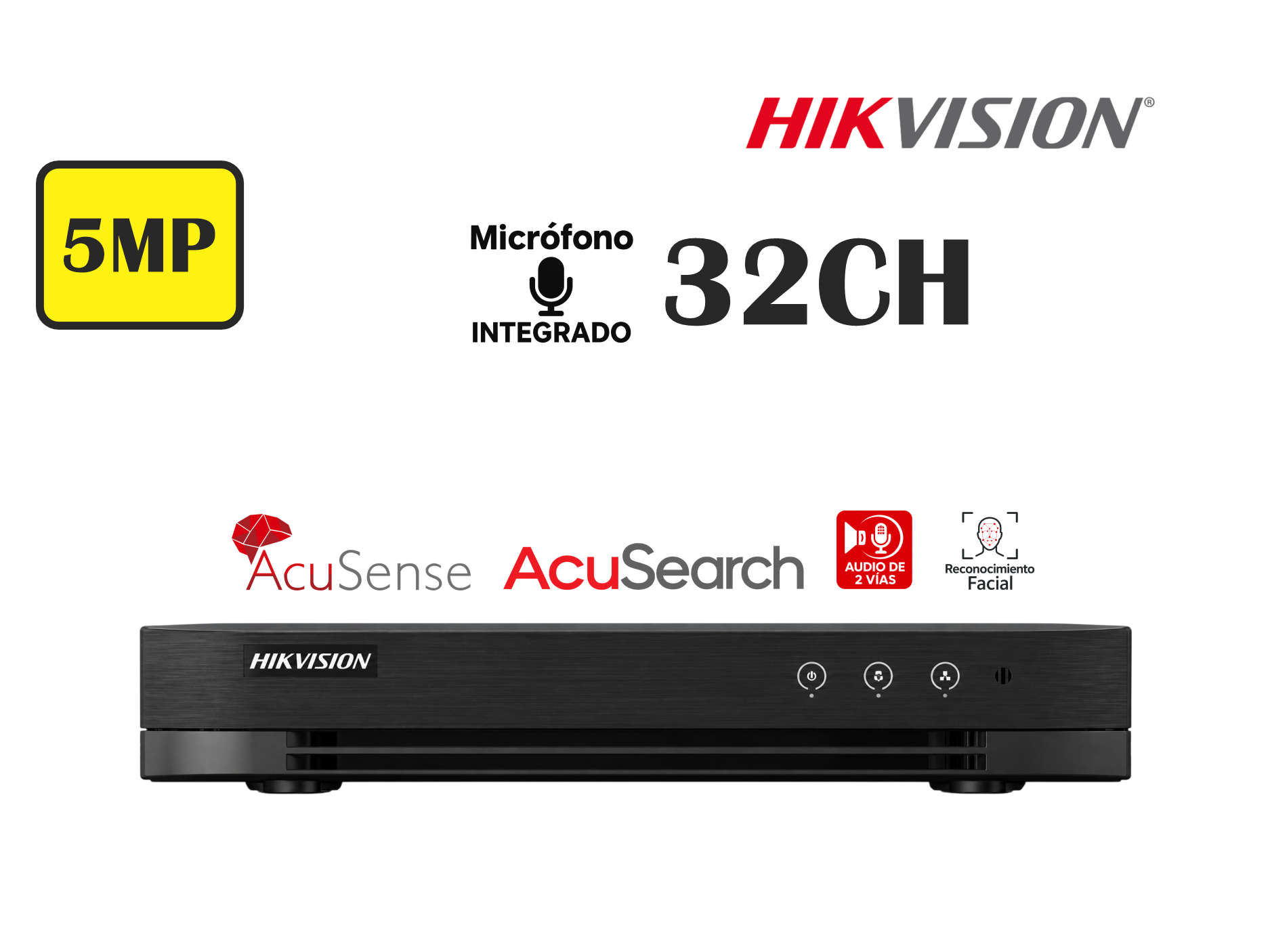 DVR HIKVISION 32CH HASTA 5MP 3K, CON AUDIO , 1HDD,ACUSENSE,RECONOCIMIENTO FACIAL ,TECNOLOGIA ACUSEARCH,TECNOLOGIA CON CANALES DE AUDIO BIDIRECCIONAL
